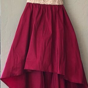 Elegant Gold and Burgundy High-Low Prom Dress